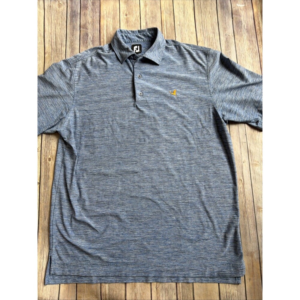 FJ Footjoy Polo Shirt Mens Large Heathered Blue Short Sleeve Golf Crane